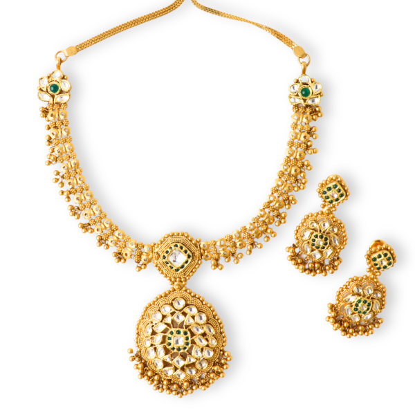 Sophisticated Necklace Set With Ruby & Emerald in 22K Gold