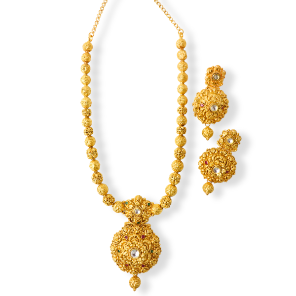 Lovely Necklace Set With Minakari & Gemstone in 22K Gold