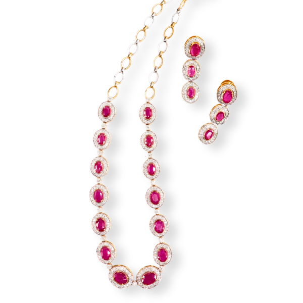 13.64 CT Diamond Necklace set in 18K White & Yellow Gold With Ruby