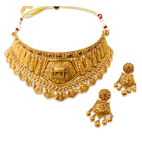 Ornate Antique Choker Set with Ruby in 22K Gold