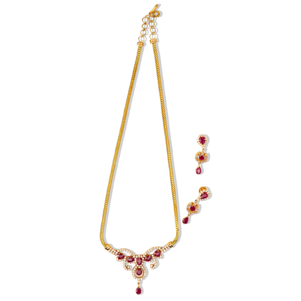 7.05CT Diamond Necklace Set in 18K Gold With Ruby Gemstones