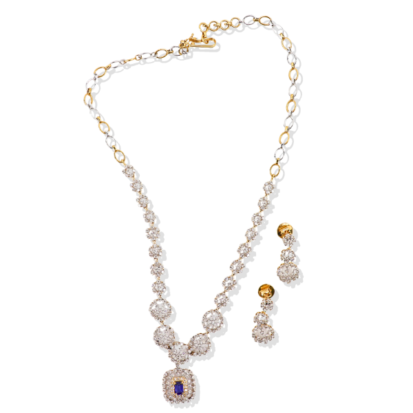 0.80 CT Diamond Necklace Set in 18K Gold With Gemstone
