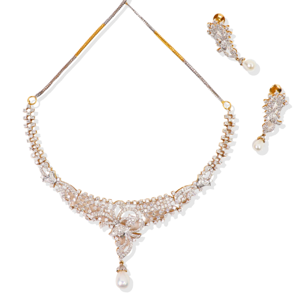 0.72 CT Diamond Necklace Set in 18K White & Yellow Gold
