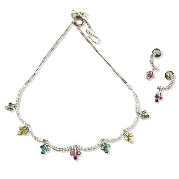 1.93CT Diamond Necklace Set in 18K White Gold with Gemstone