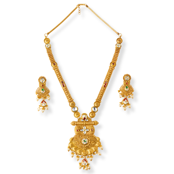 Graceful Antique Necklace Set With Kundan & Gemstones in 22K Gold