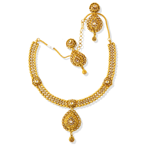 22K Gold Necklace Set With Minakari & Gemstone