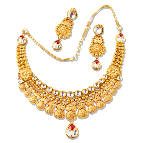 Magnificent Antique Necklace Set with Gemstone in 22K Gold