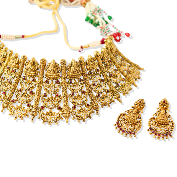 Antique Laxmi Choker Set with Ruby in 22K Gold