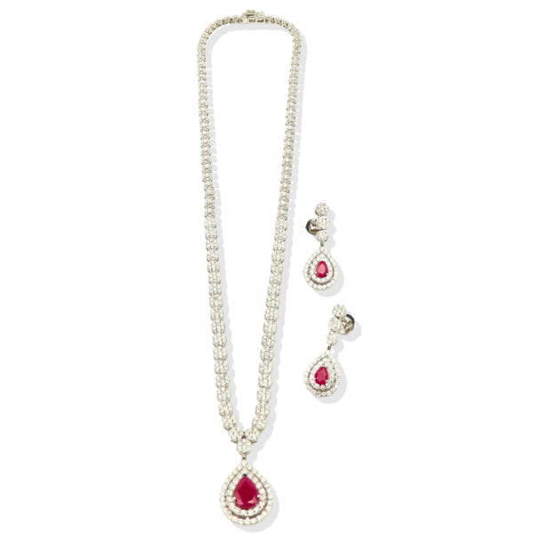 1.68CT Diamond Necklace Set in 18K White Gold With Gemstone