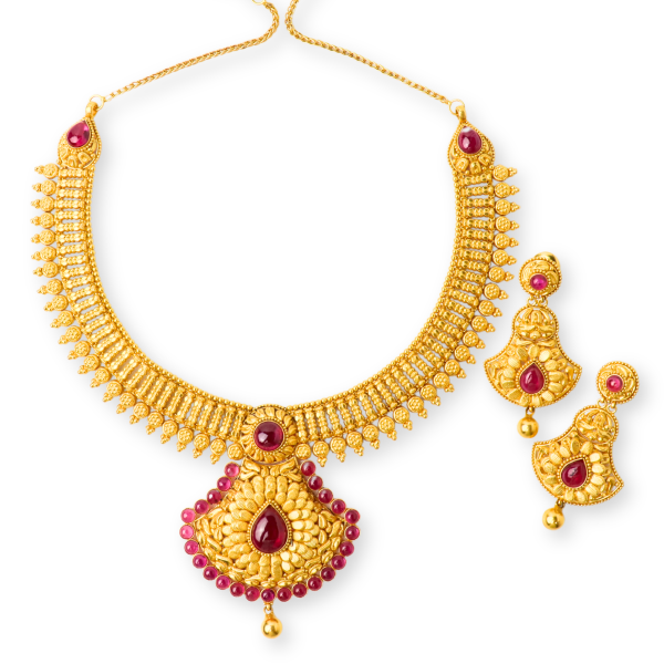 22K Gold Necklace Set With Ruby