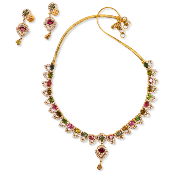 10.25 CT Diamond Necklace set in 18K Gold With Gemstone