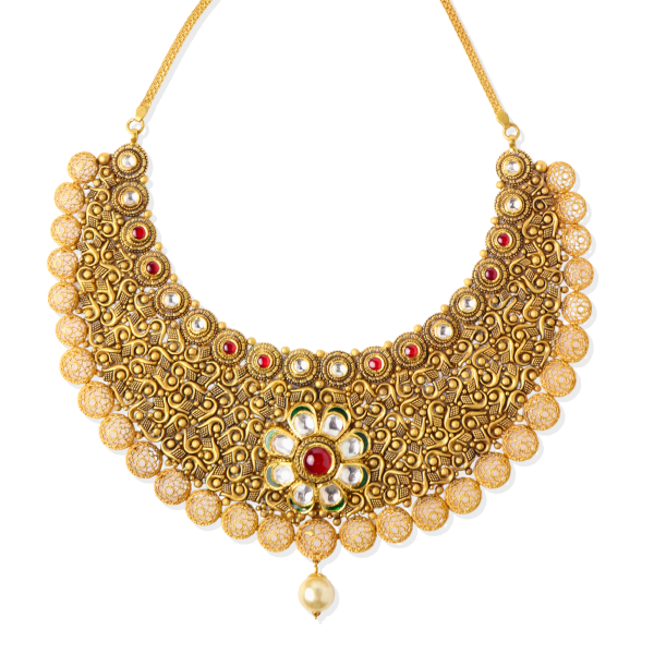 Ravishing Antique Necklace Set with Gemstones in 22K Gold