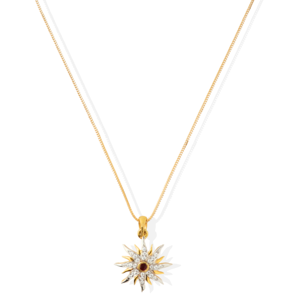 Sun Pendant in 22K Gold With Diamond and Gemstone