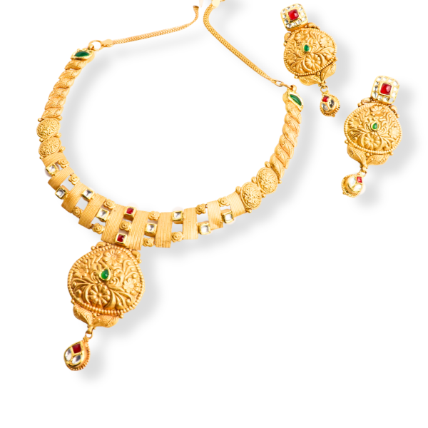 Exquisite Antique Necklace Set With Kundan & Gemstones in 22K Gold