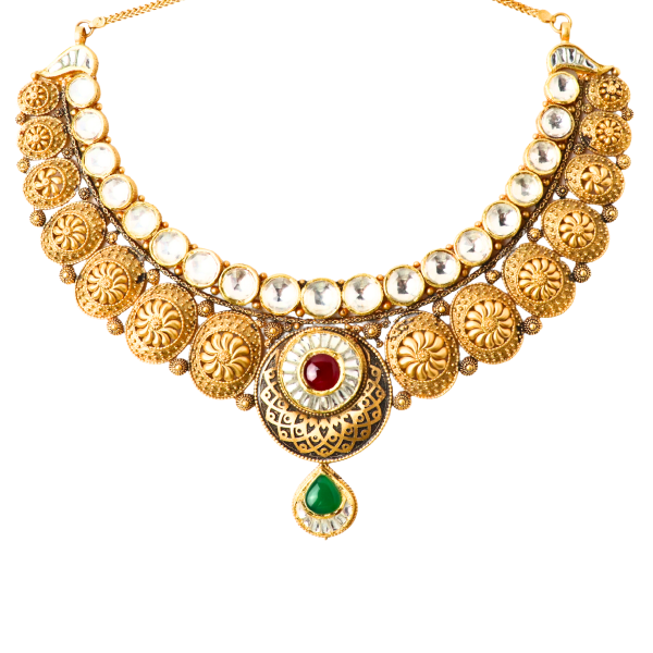 Artistic Antique  Necklace Set with Gemstones in 22K Gold