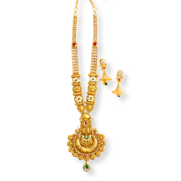 22K Gold Antique Necklace set with Gemstones