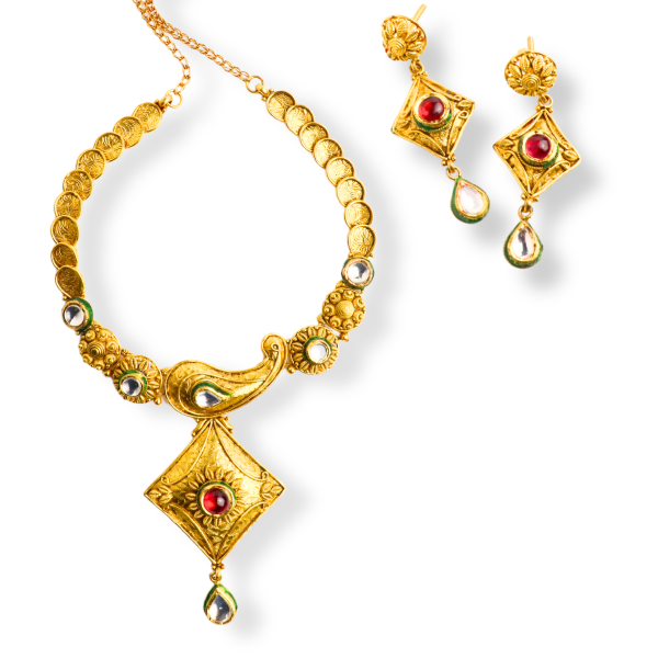 Elegant Antique Necklace Set With Ruby in 22K Gold