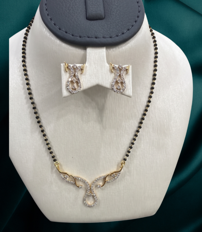 22K GOLD Diamond Mangalsutra Earring SET