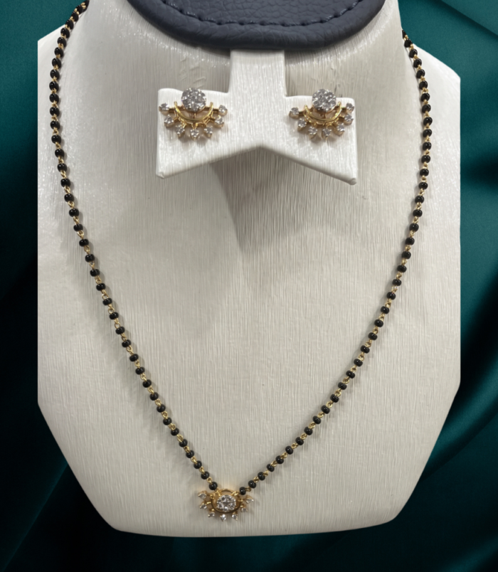 22K GOLD Diamond Mangalsutra Earring SET