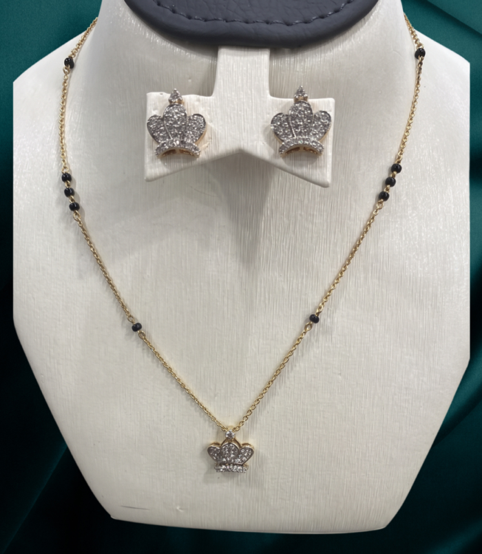22K GOLD Diamond Mangalsutra Earring SET