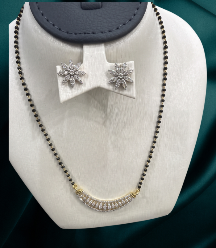 22K GOLD Diamond Mangalsutra Earring SET