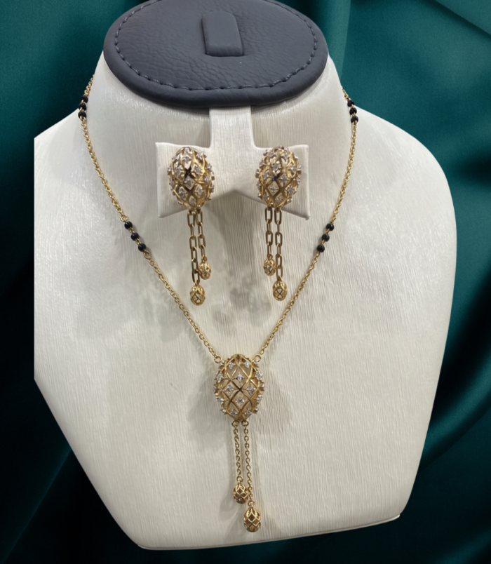 22K GOLD Diamond Mangalsutra Earring SET
