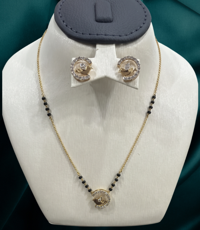 22K GOLD Diamond Mangalsutra Earring SET