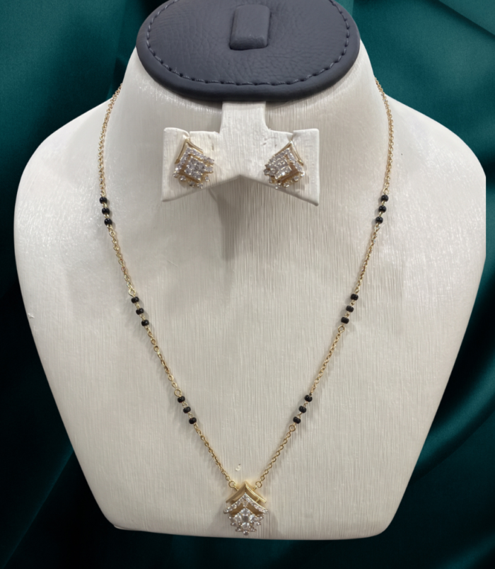 22K GOLD Diamond Mangalsutra Earring SET