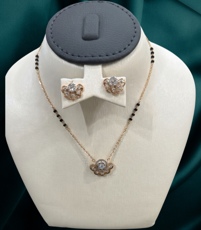 22K GOLD Diamond Mangalsutra Earring SET