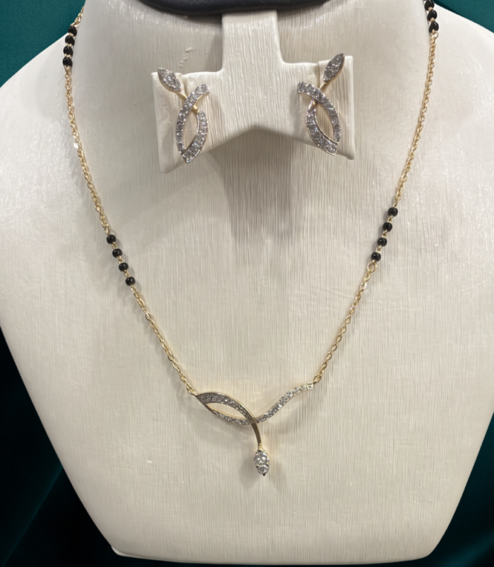 22K GOLD Diamond Mangalsutra Earring SET