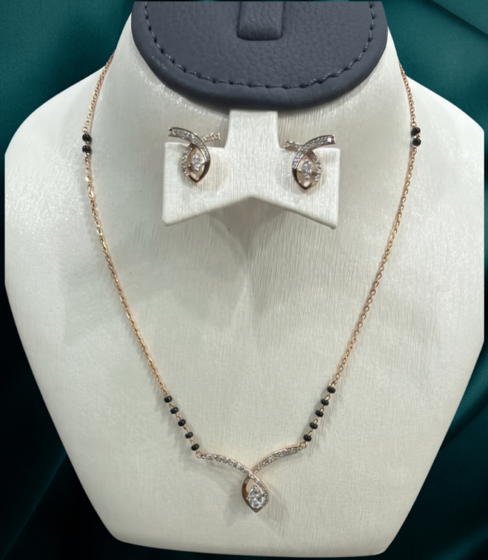 22K GOLD Diamond Mangalsutra Earring SET