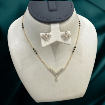22K GOLD Diamond Mangalsutra Earring SET