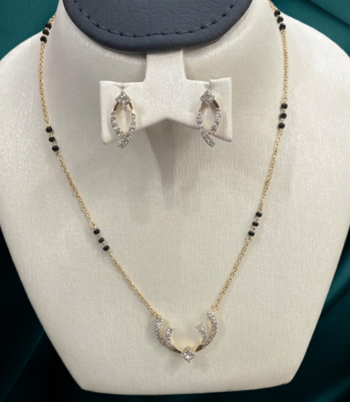 22K GOLD Diamond Mangalsutra Earring SET