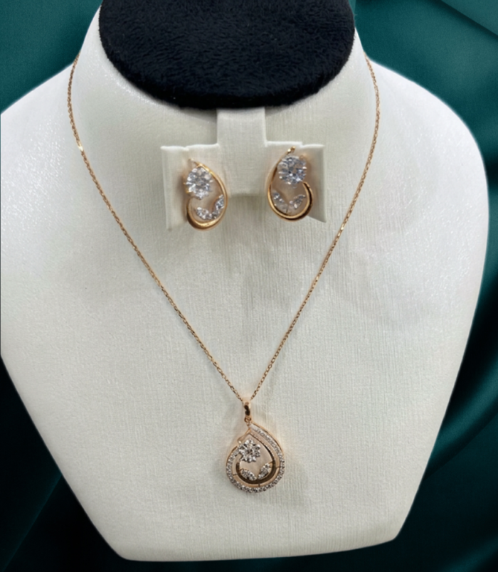 253 KBZ GLD DMD PNDT SET 22K GOLD Diamond Pendant Earring SET